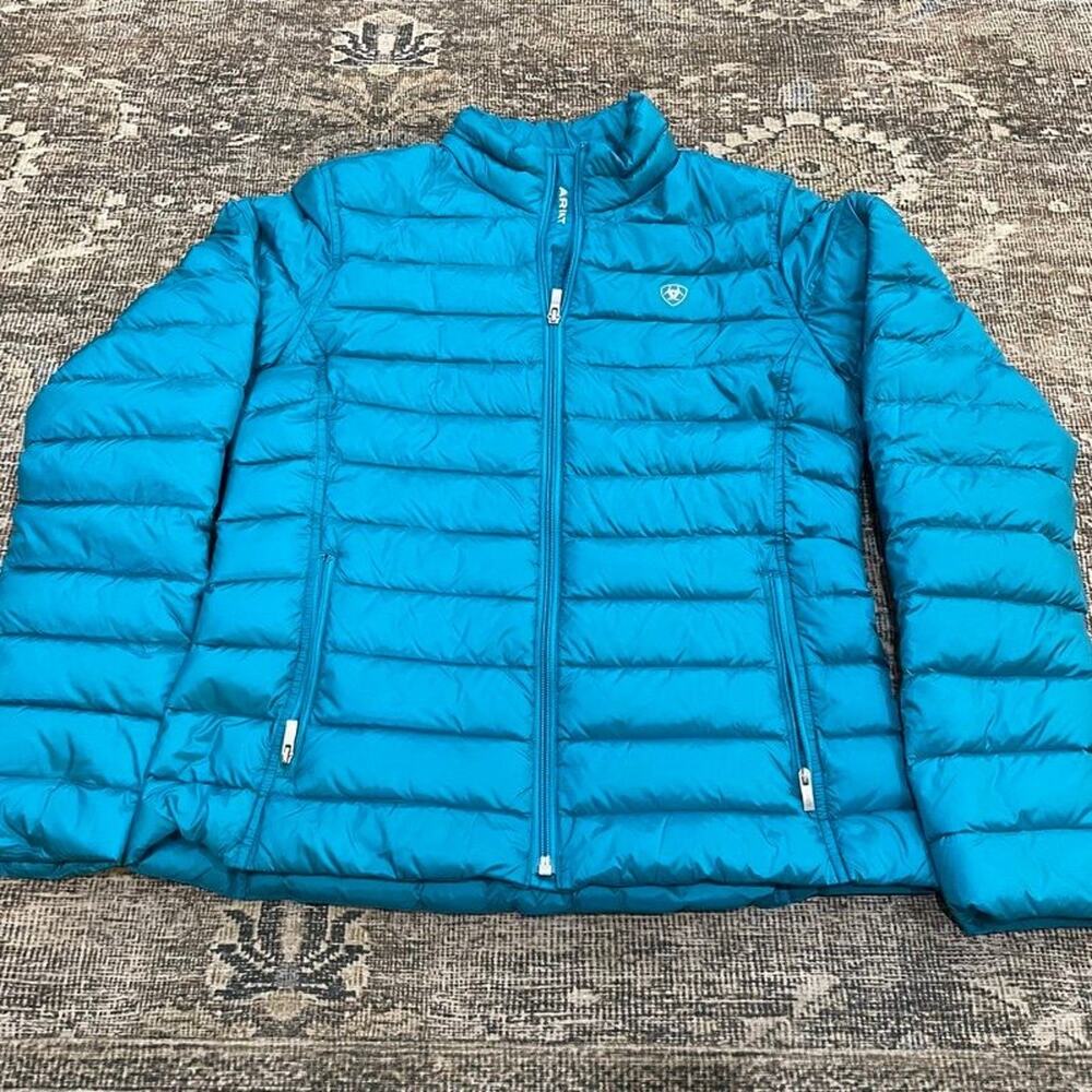 Ariat Womens Ideal Down Coat M Atomic Blue Puffer Full Zip Lightweight Packabl